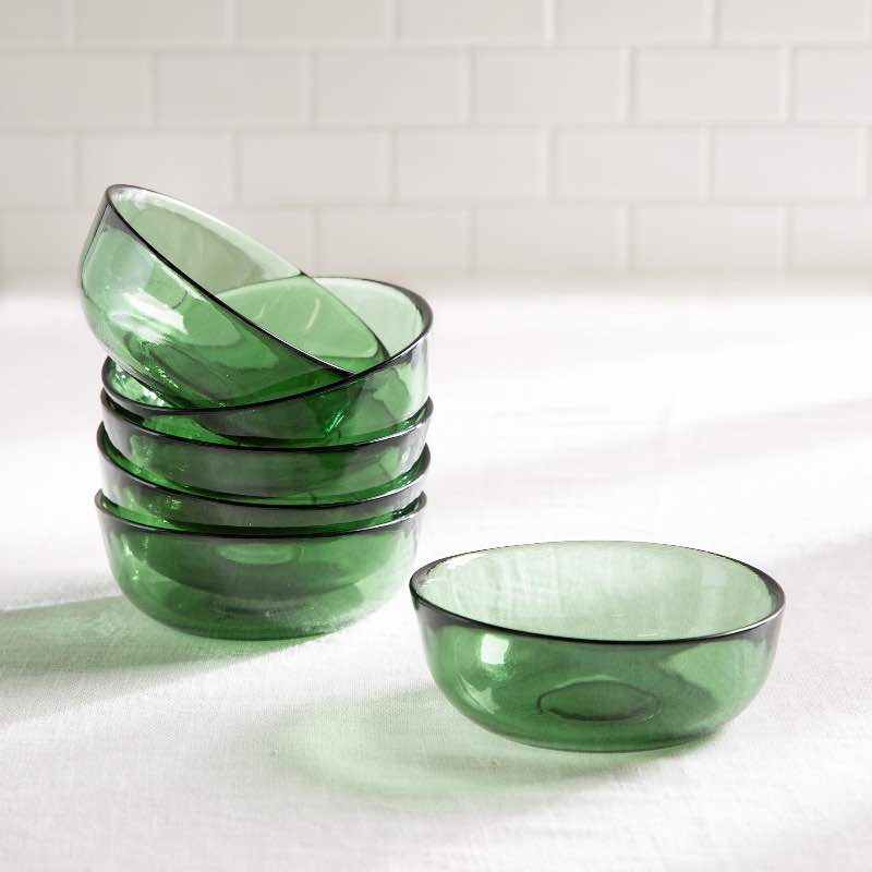 Recycled Glass Bowls, Set Of 6 - Green